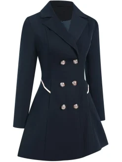 Online Retro Stage 1970s Solid Lapel Double-Breasted Coat
