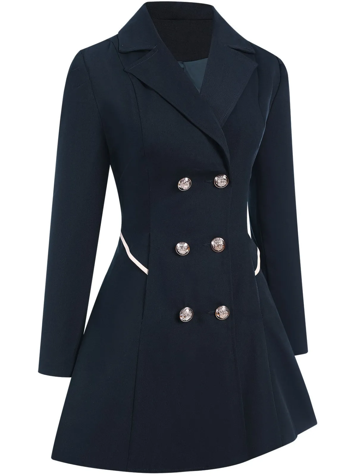 Online Retro Stage 1970s Solid Lapel Double-Breasted Coat