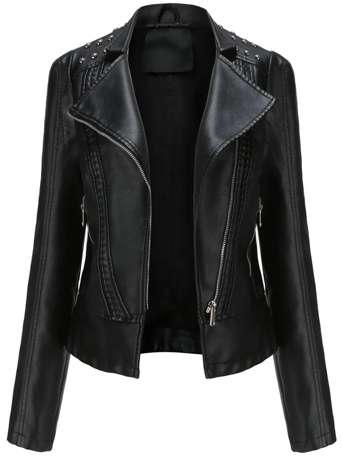New Retro Stage 1980s Solid Lapel Leather Jacket