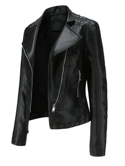 New Retro Stage 1980s Solid Lapel Leather Jacket