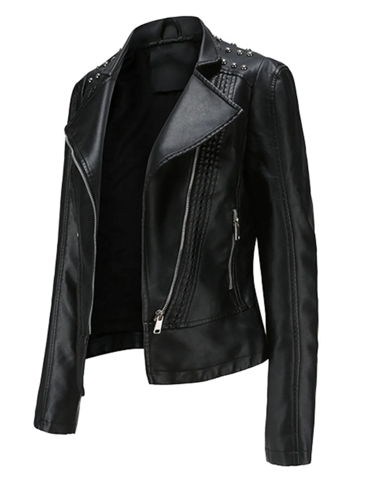 New Retro Stage 1980s Solid Lapel Leather Jacket