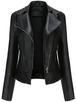 Sale Retro Stage 1980s Solid Lapel Leather Jacket