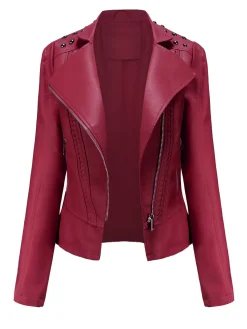 Fashion Retro Stage 1980s Solid Lapel Leather Jacket