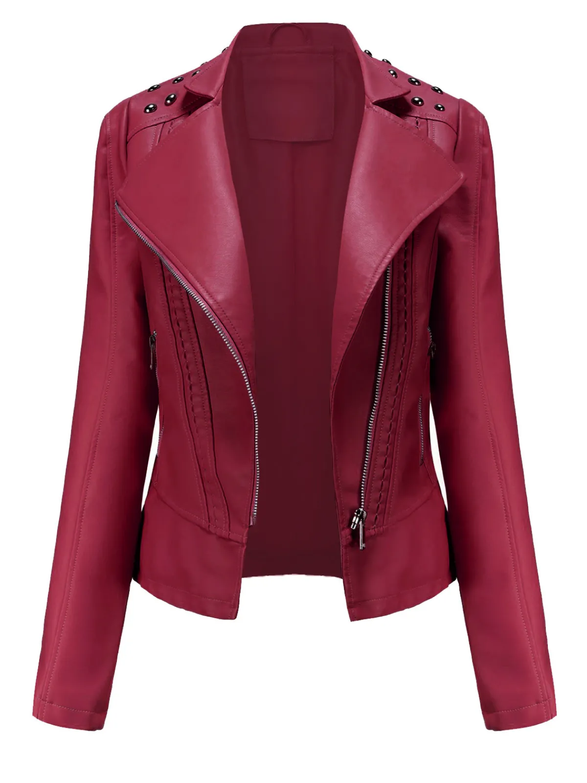 Fashion Retro Stage 1980s Solid Lapel Leather Jacket