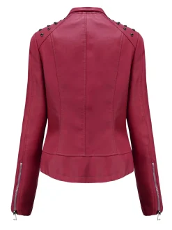 Fashion Retro Stage 1980s Solid Lapel Leather Jacket