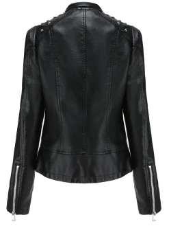 Fashion Retro Stage 1980s Solid Lapel Leather Jacket