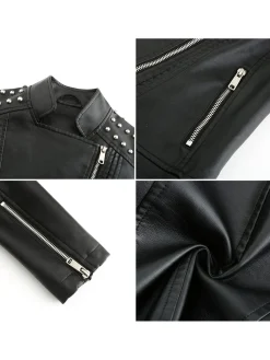 Fashion Retro Stage 1980s Solid Lapel Leather Jacket