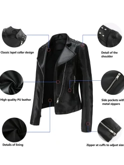 Fashion Retro Stage 1980s Solid Lapel Leather Jacket