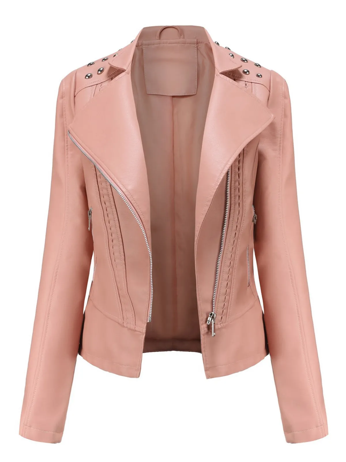 Fashion Retro Stage 1980s Solid Lapel Leather Jacket