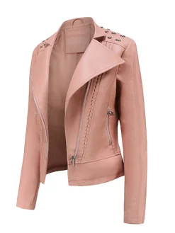 Fashion Retro Stage 1980s Solid Lapel Leather Jacket