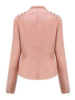 Fashion Retro Stage 1980s Solid Lapel Leather Jacket