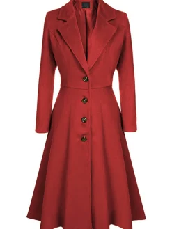 Discount Retro Stage 1930s Solid Lapel Long Sleeve Coat