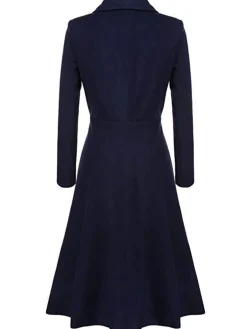 Discount Retro Stage 1930s Solid Lapel Long Sleeve Coat