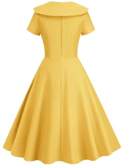Clearance Retro Stage 1950s Solid Lapel Swing Dress