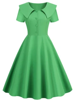 Clearance Retro Stage 1950s Solid Lapel Swing Dress