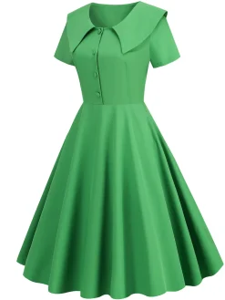 Clearance Retro Stage 1950s Solid Lapel Swing Dress