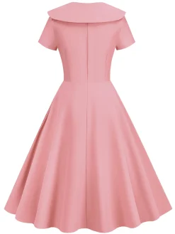 Clearance Retro Stage 1950s Solid Lapel Swing Dress