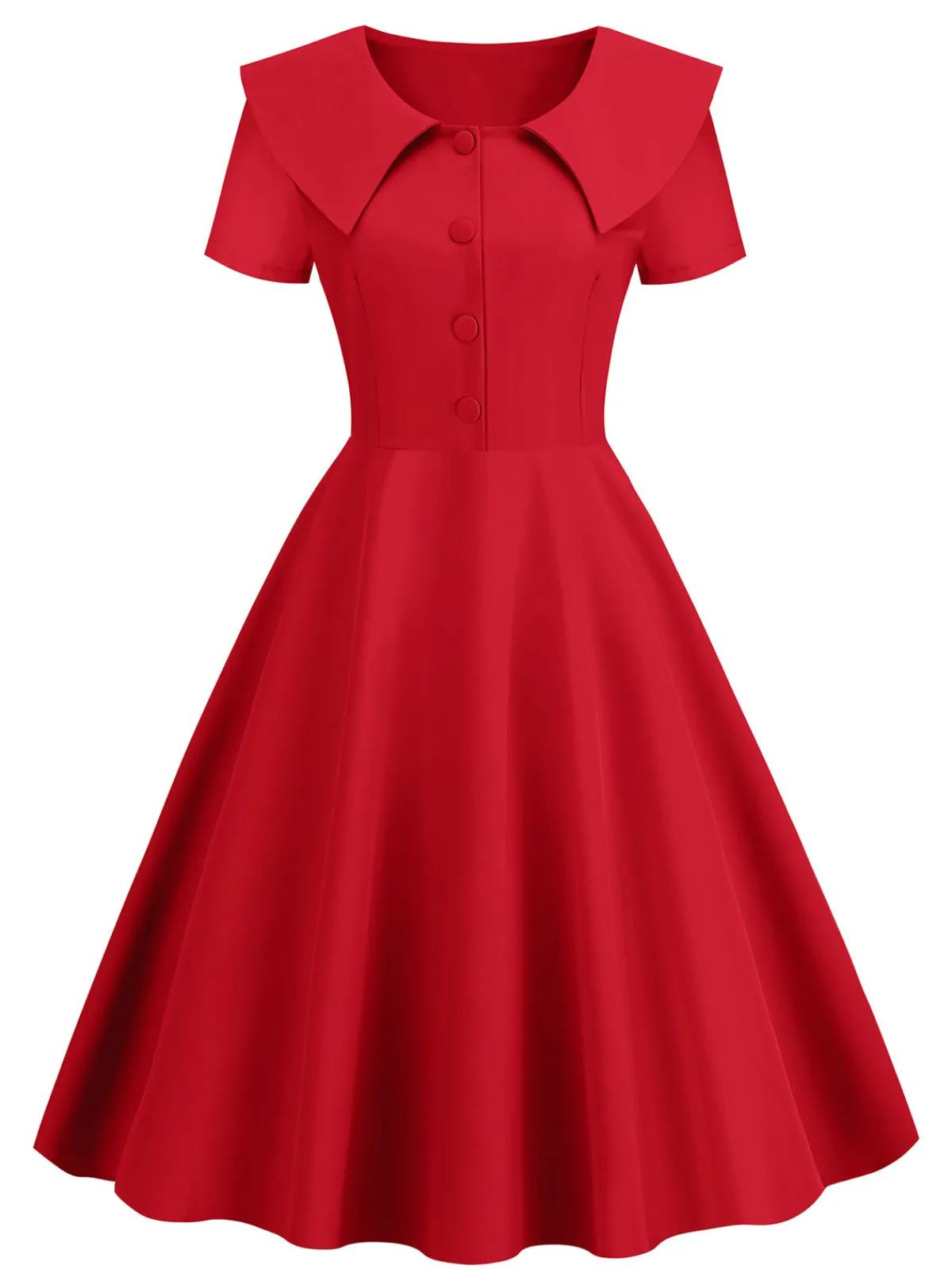 Clearance Retro Stage 1950s Solid Lapel Swing Dress