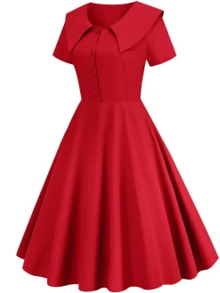 Clearance Retro Stage 1950s Solid Lapel Swing Dress