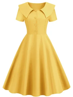Clearance Retro Stage 1950s Solid Lapel Swing Dress