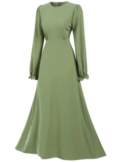 Hot Retro Stage 1940s Solid Long sleeve A-line Dress
