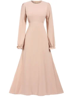 Hot Retro Stage 1940s Solid Long sleeve A-line Dress