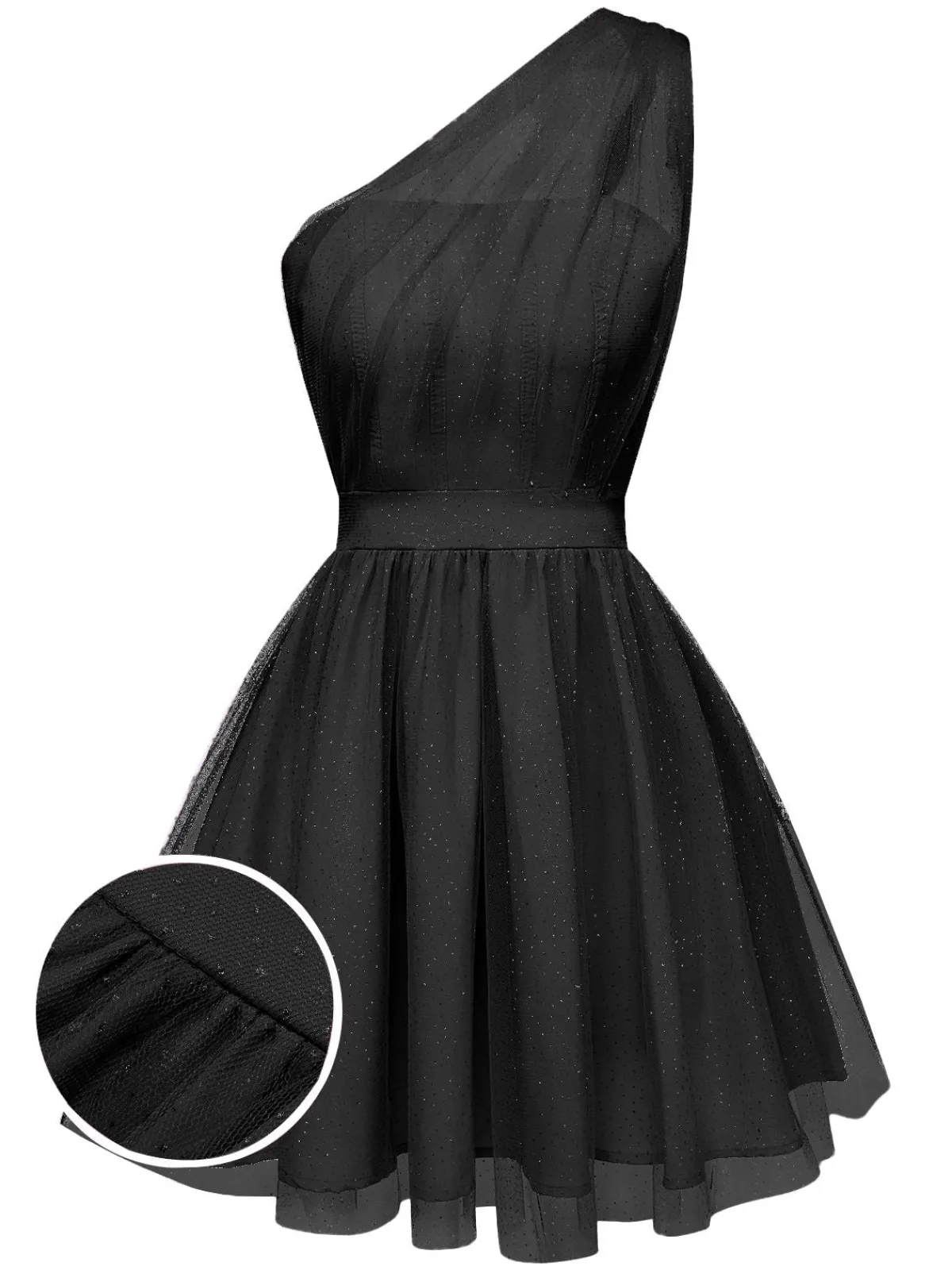 Best Retro Stage 1960s Solid Mesh One Shoulder Dress
