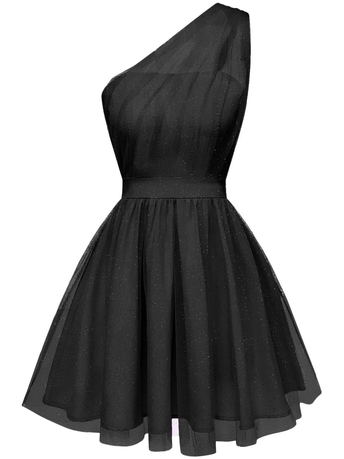 Best Retro Stage 1960s Solid Mesh One Shoulder Dress