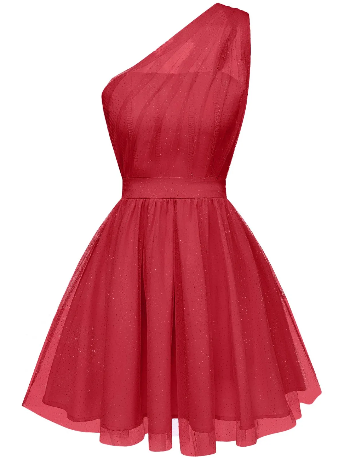 Best Retro Stage 1960s Solid Mesh One Shoulder Dress