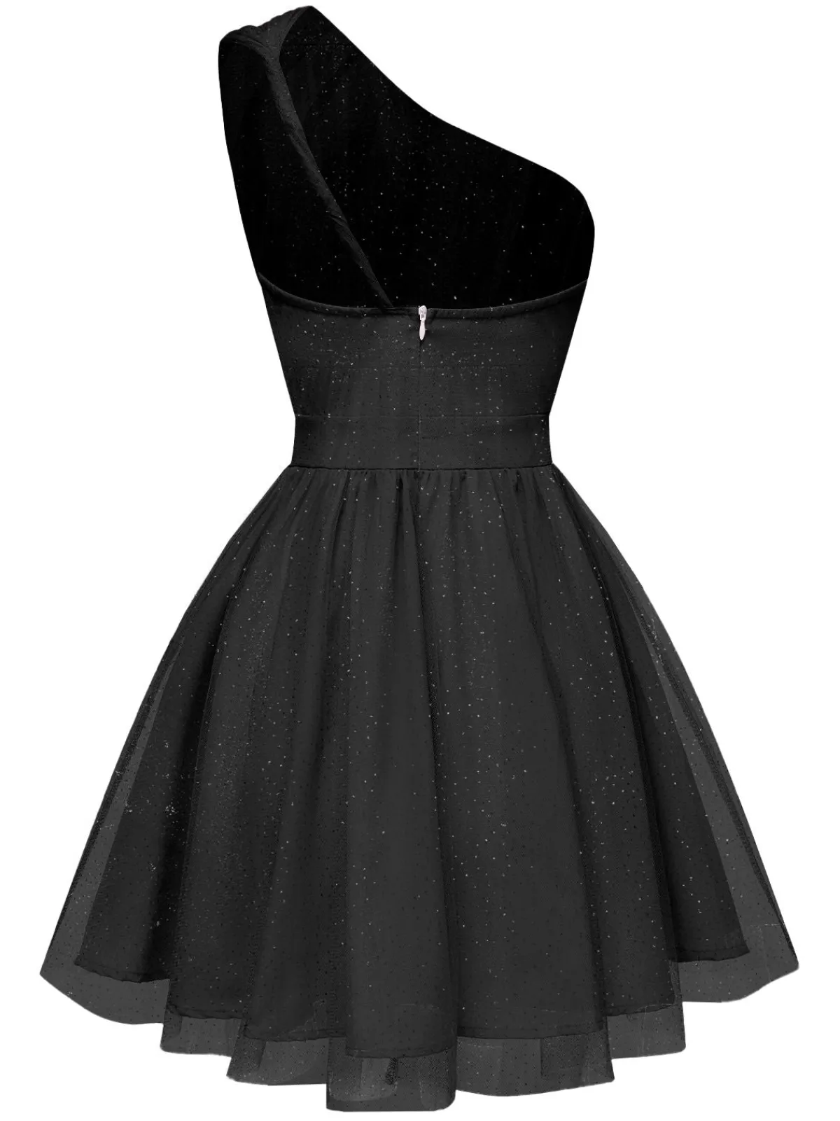 Best Retro Stage 1960s Solid Mesh One Shoulder Dress