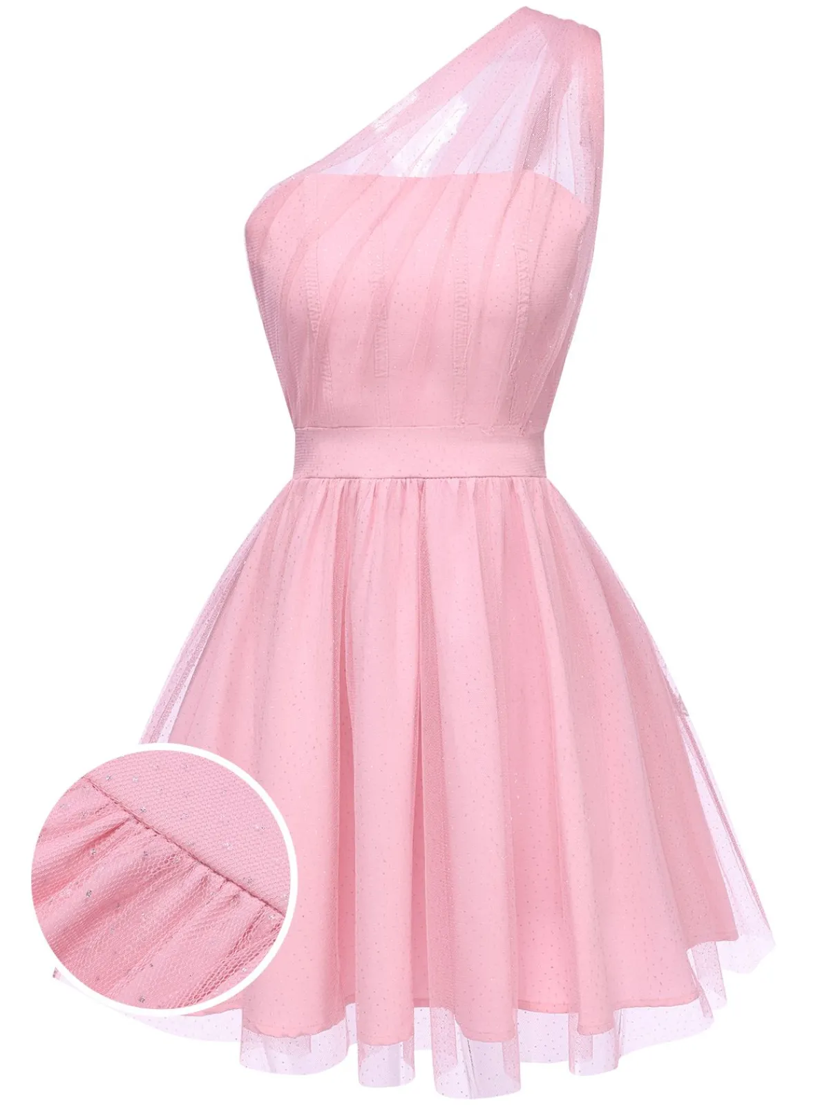 Best Retro Stage 1960s Solid Mesh One Shoulder Dress
