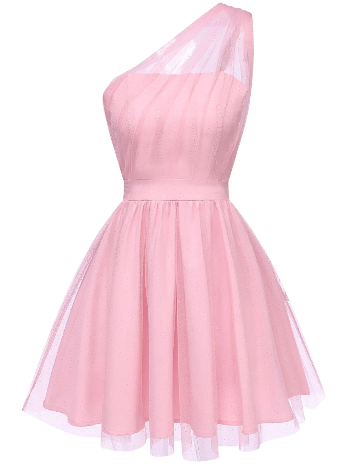 Best Retro Stage 1960s Solid Mesh One Shoulder Dress