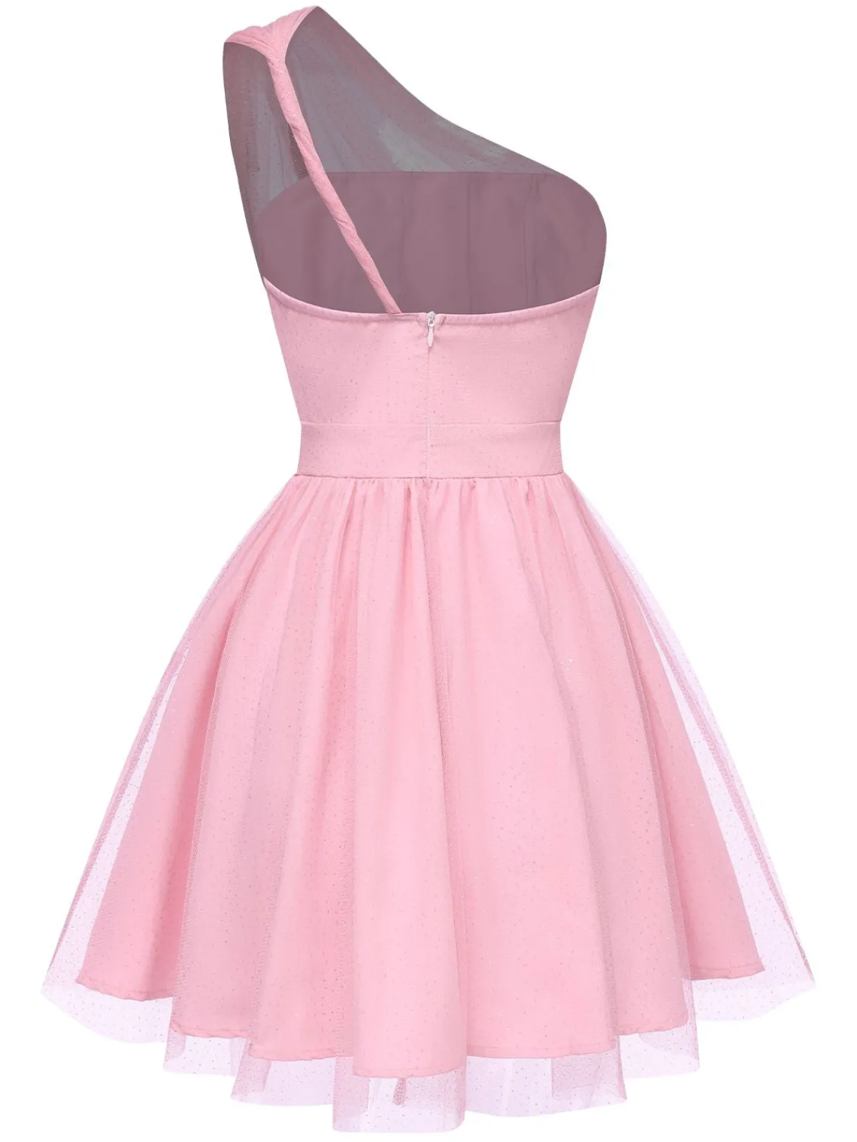Best Retro Stage 1960s Solid Mesh One Shoulder Dress