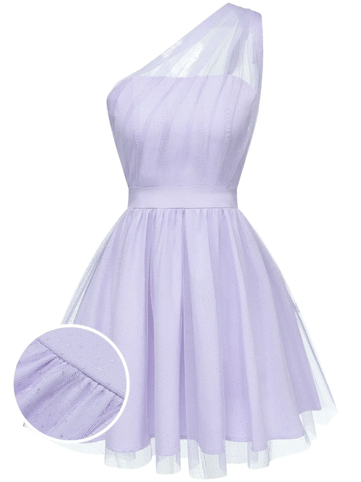 Best Retro Stage 1960s Solid Mesh One Shoulder Dress