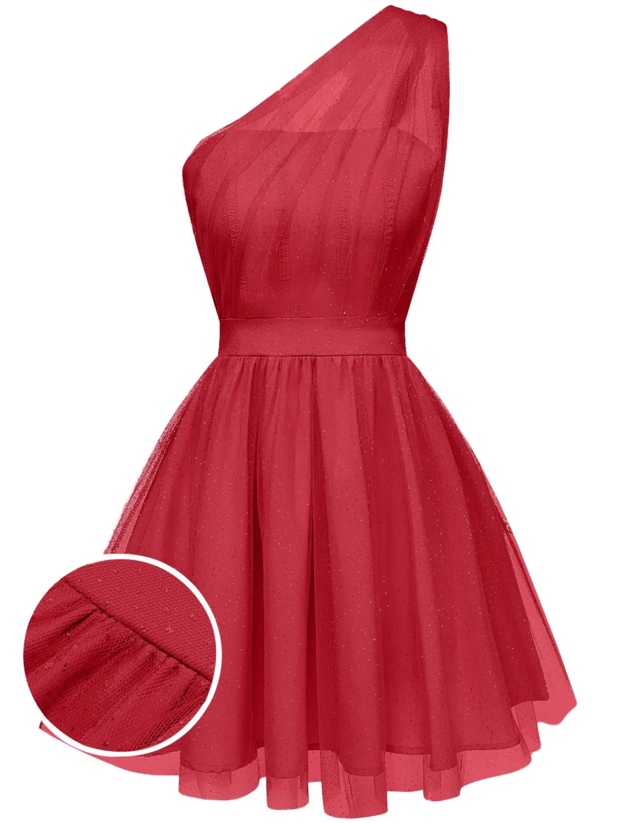 Best Retro Stage 1960s Solid Mesh One Shoulder Dress