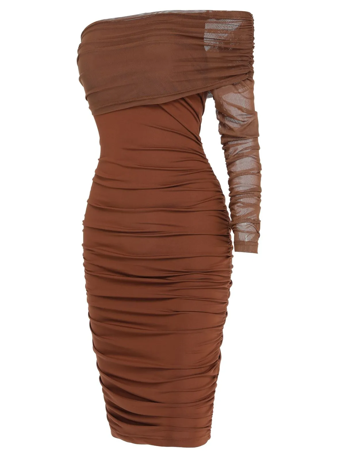 Fashion Retro Stage 1960s Solid Mesh Pleated Hip Dress