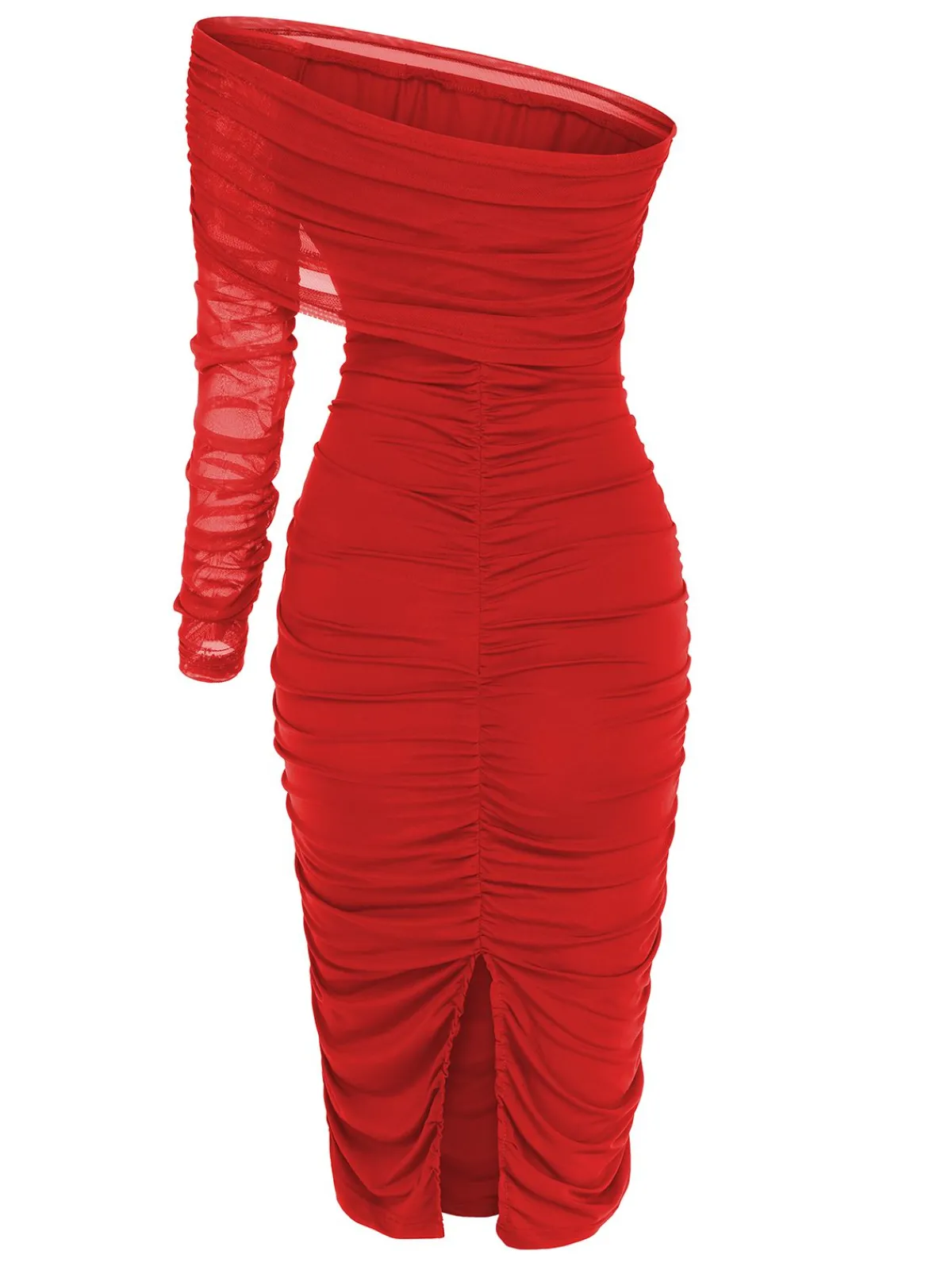Fashion Retro Stage 1960s Solid Mesh Pleated Hip Dress