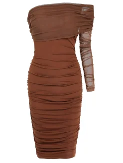 Fashion Retro Stage 1960s Solid Mesh Pleated Hip Dress