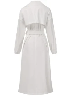 Hot Retro Stage 1940s Solid Notched Collar Belted Long Coat