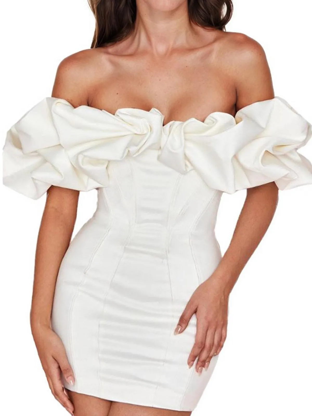 New Retro Stage 1980s Solid Off Shoulder Bodycon Dress