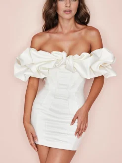 New Retro Stage 1980s Solid Off Shoulder Bodycon Dress