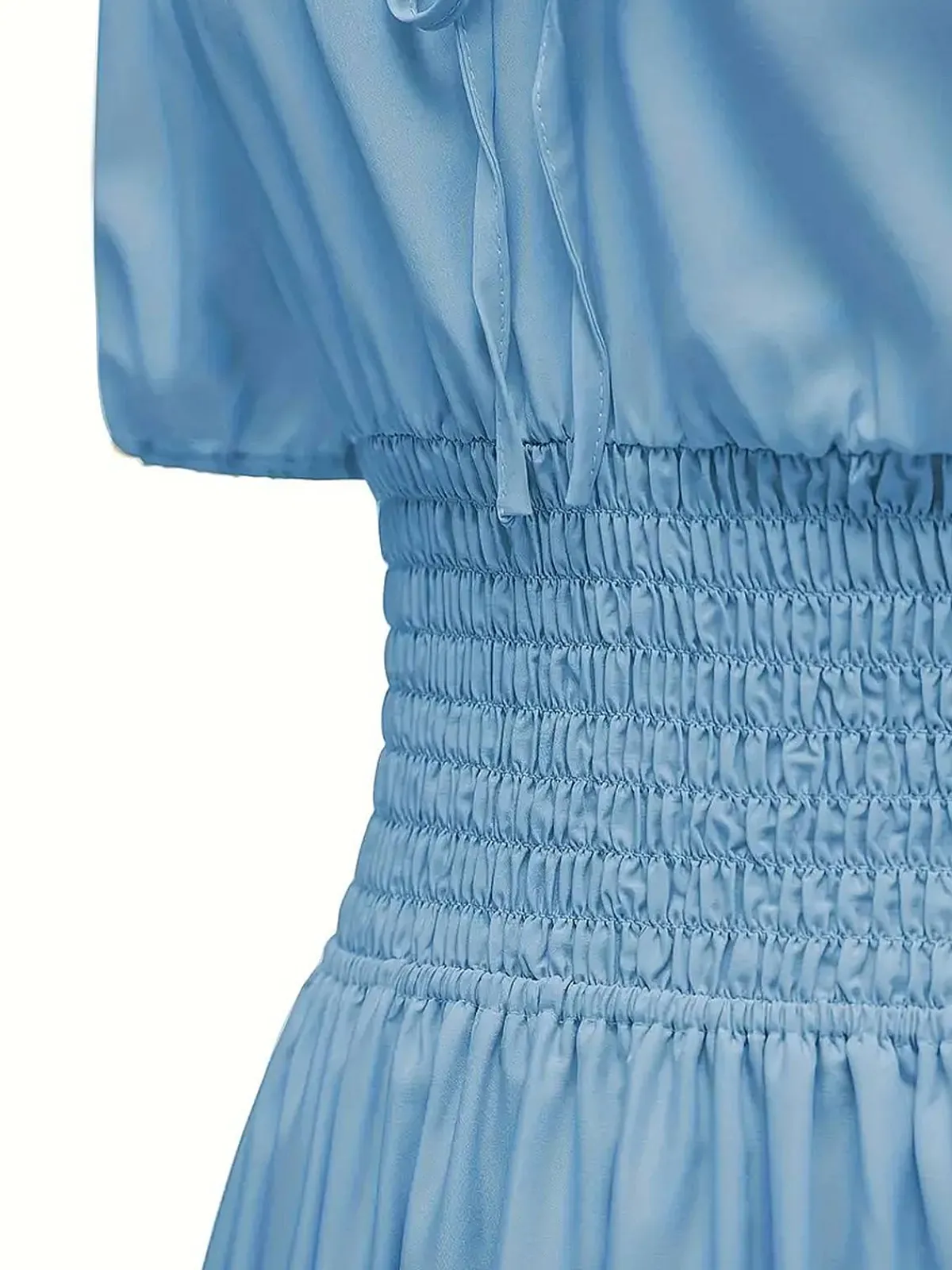 Sale Retro Stage 1930s Solid Off-Shoulder Smocked Puff Sleeves Dress