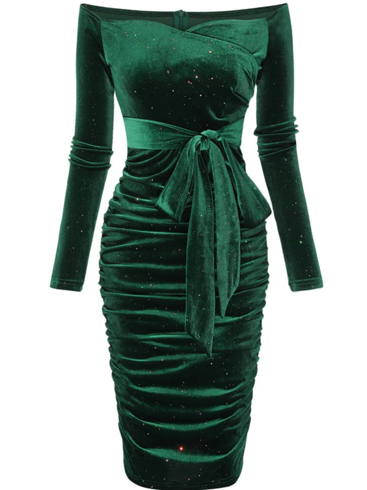 Clearance Retro Stage 1960s Solid Off-Shoulder Velvet Dress