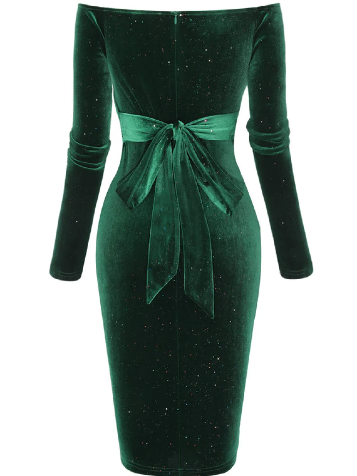 Hot Retro Stage 1960s Solid Off-Shoulder Velvet Dress