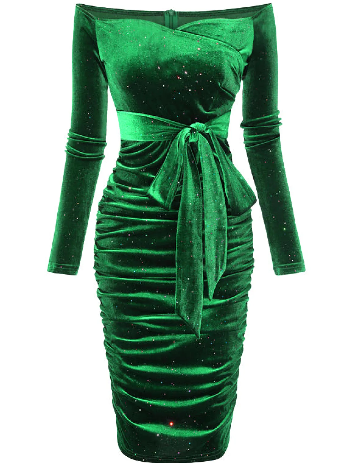Hot Retro Stage 1960s Solid Off-Shoulder Velvet Dress