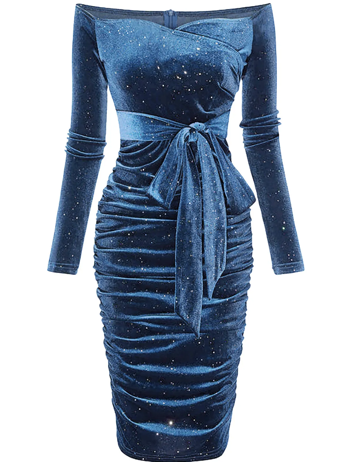 Hot Retro Stage 1960s Solid Off-Shoulder Velvet Dress