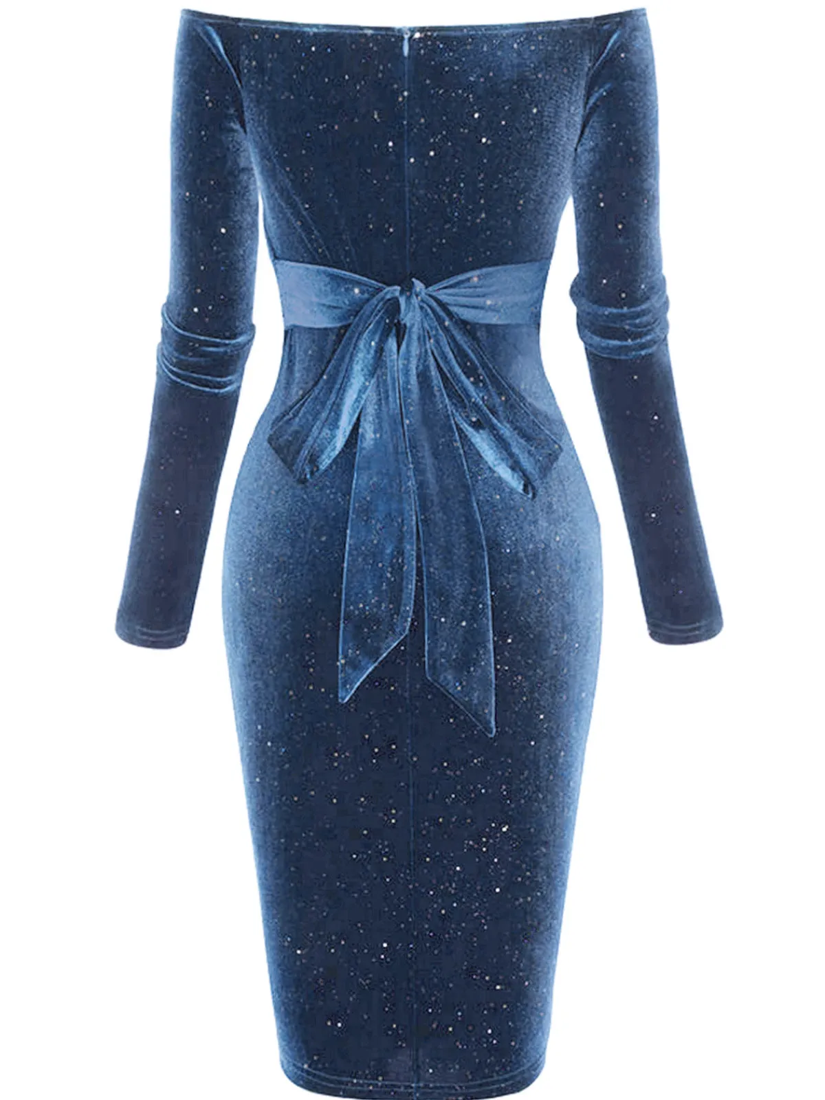 Hot Retro Stage 1960s Solid Off-Shoulder Velvet Dress