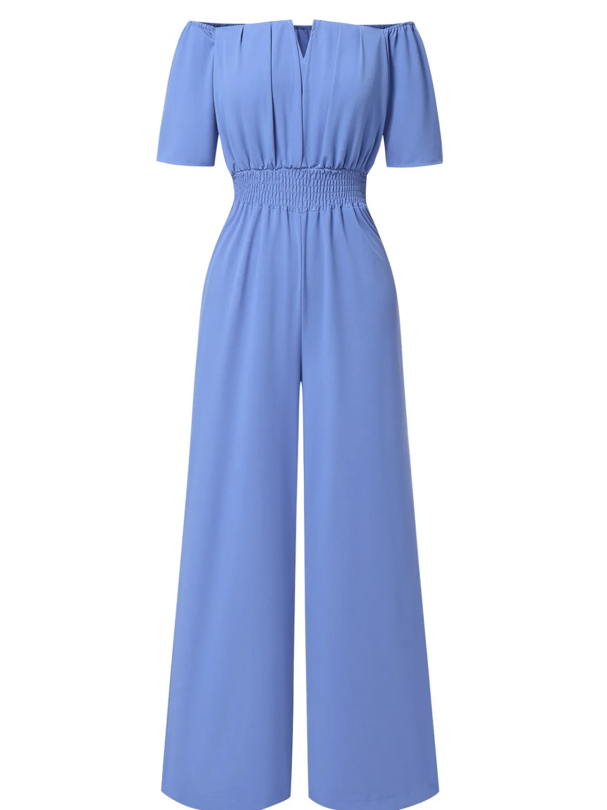 Clearance Retro Stage 1930s Solid Off-Shoulder Waist Loose Straight Jumpsuit
