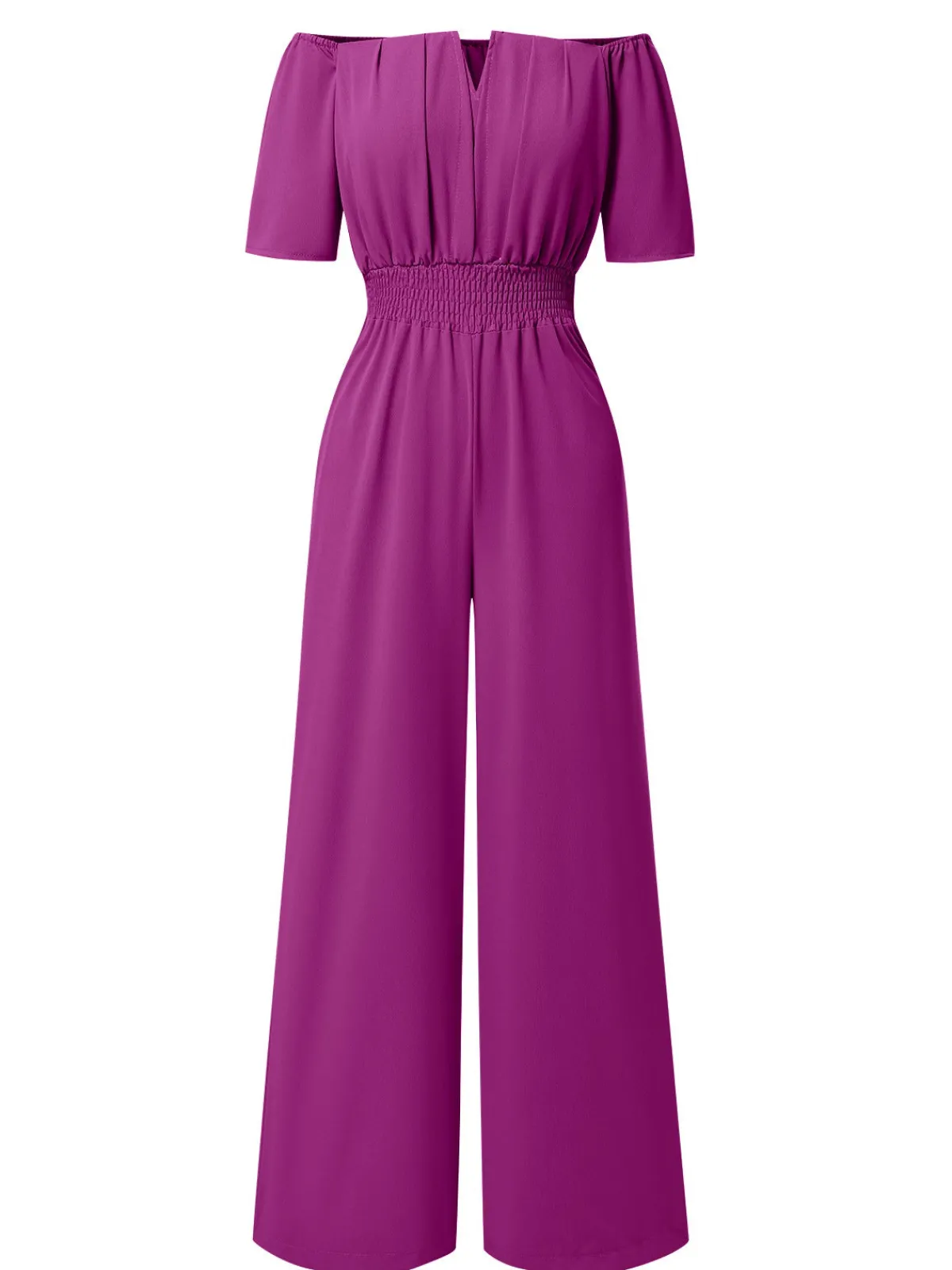 Clearance Retro Stage 1930s Solid Off-Shoulder Waist Loose Straight Jumpsuit