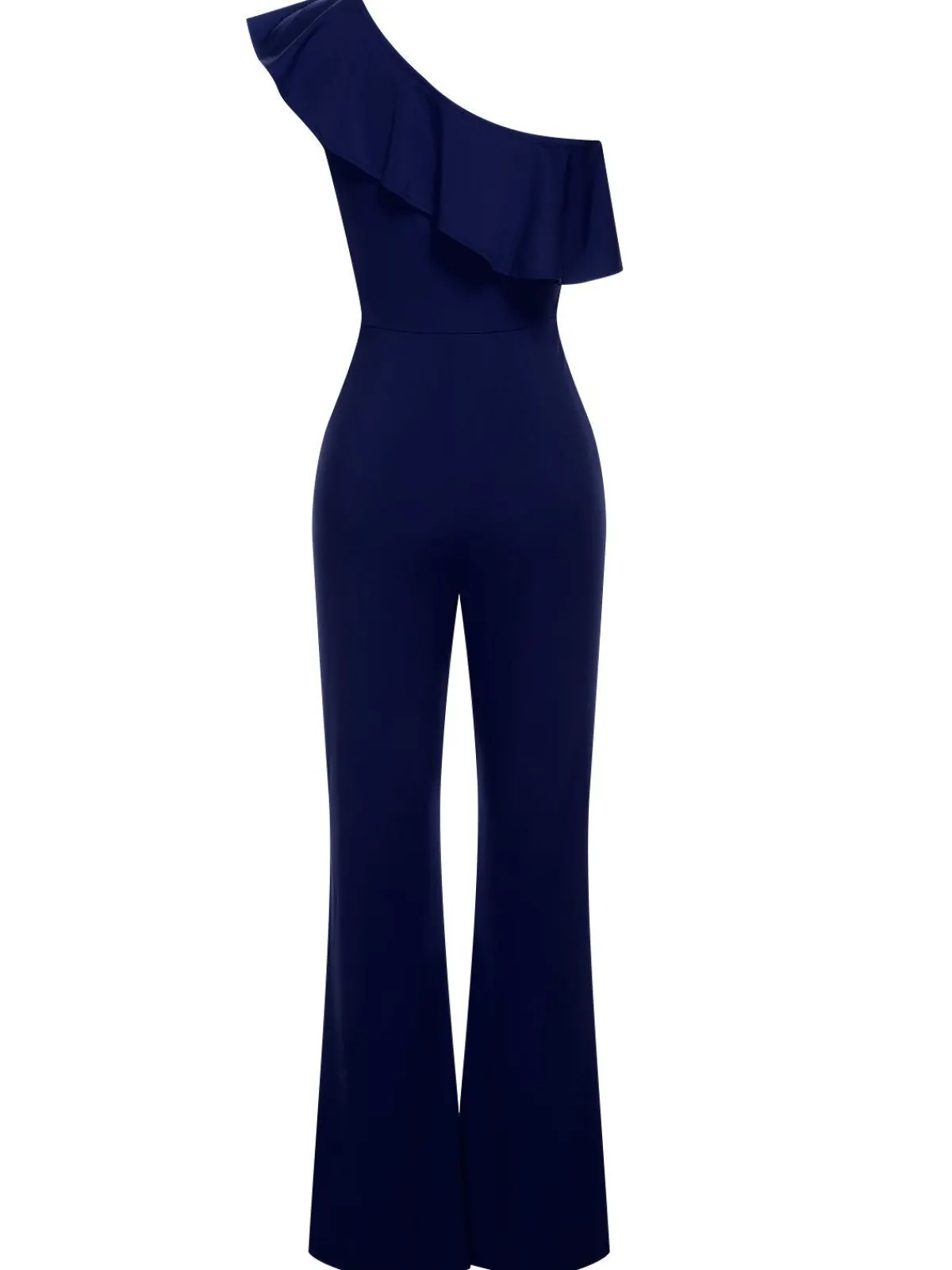 Fashion Retro Stage 1950s Solid One Shoulder Ruffled Jumpsuit